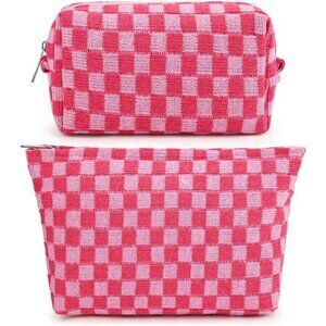 2 Pieces Makeup Bag Large Checkered Cosmetic Bags Travel Toiletry Organizer Set
